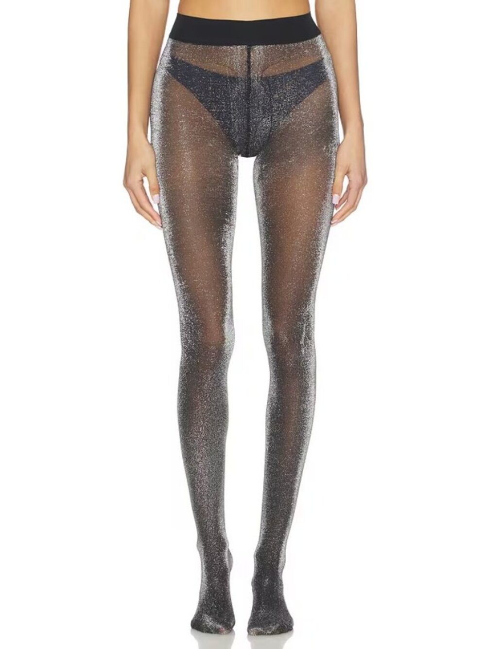 SWEDISH STOCKINGS Tora Shimmery Tights in Black & Silver